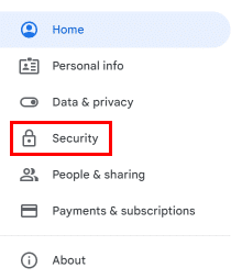 Oturum açtıktan sonra soldan Güvenlik seçeneğine gidin.
