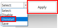 Din opțiunea din dreapta jos, selectați Dezinstalare, apoi faceți clic pe butonul Aplicați.