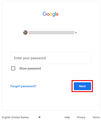 Immettere la password e fare clic sul pulsante Avanti.