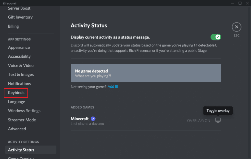 impostazione delle combinazioni di tasti discord