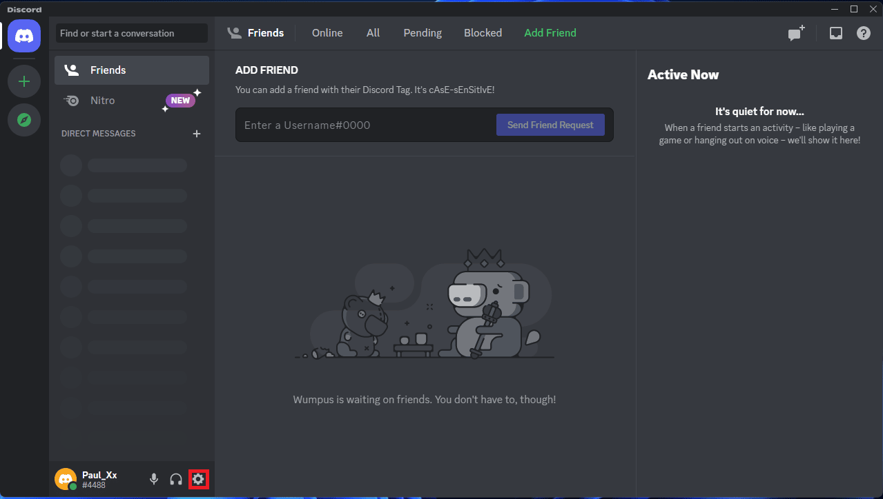 点击齿轮图标进入 Discord 设置菜单