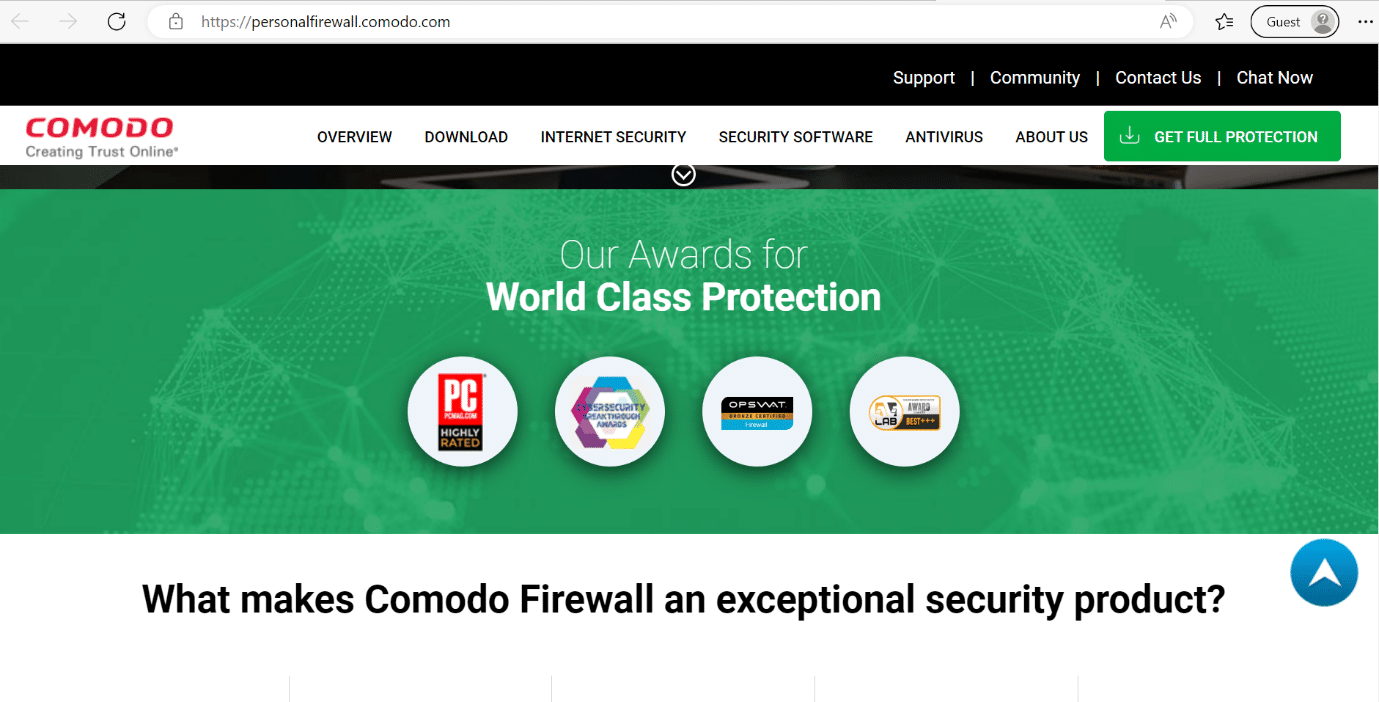 comodo web sayfası