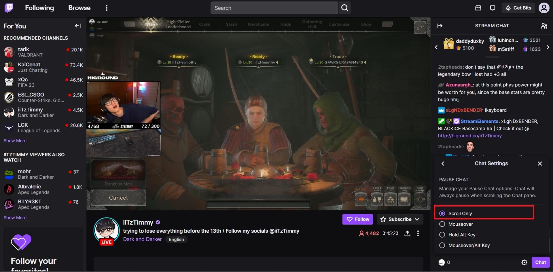 Selezionare l'opzione Solo scorrimento. | Come mettere in pausa la chat di Twitch