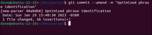 Utilizzo dell'opzione commit --amend per correggere un messaggio di commit