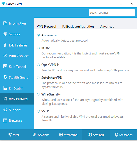 Hide.me'nin VPN protokolleri