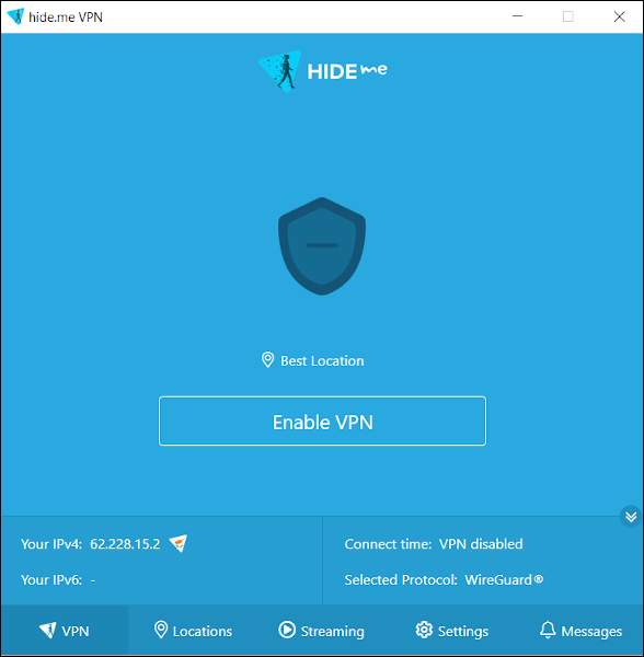 Основной интерфейс Hide.me