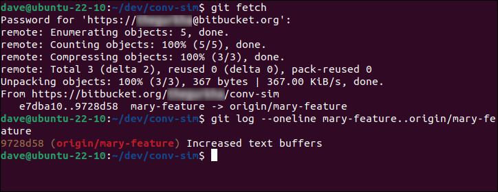 Verwenden von git zum Abrufen der Remote-Änderungen und git log zum Anzeigen der Änderungen