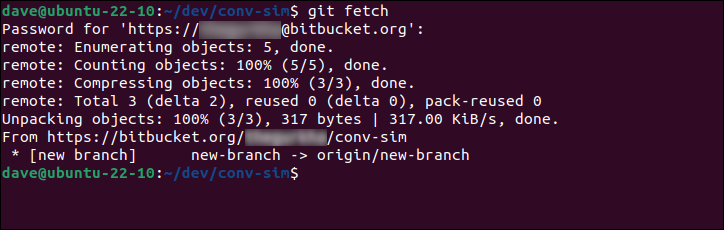 การใช้คำสั่ง git fetch บนที่เก็บรีโมตเริ่มต้น