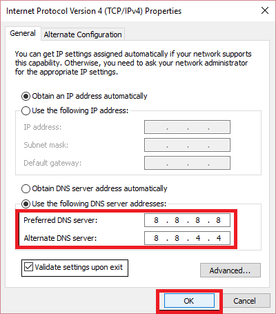 حسنًا على IPv4