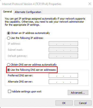 ใช้ที่อยู่เซิร์ฟเวอร์ DNS ต่อไปนี้