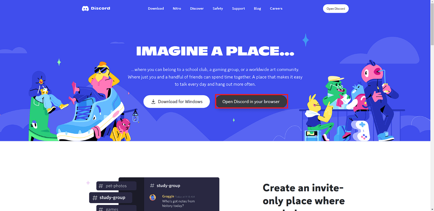 คลิกที่ตัวเลือก Open Discord ในเบราว์เซอร์ของคุณ วิธีลบบุคคลออกจากกลุ่ม Discord