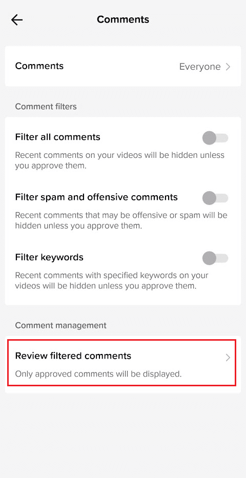 Нажмите на опцию «Комментарии — просмотреть отфильтрованные комментарии».