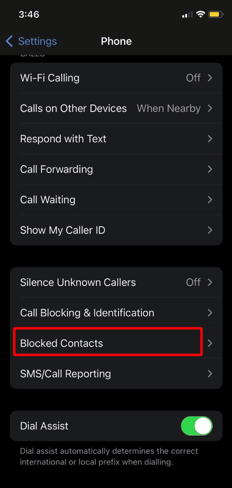 appuyez sur les contacts bloqués