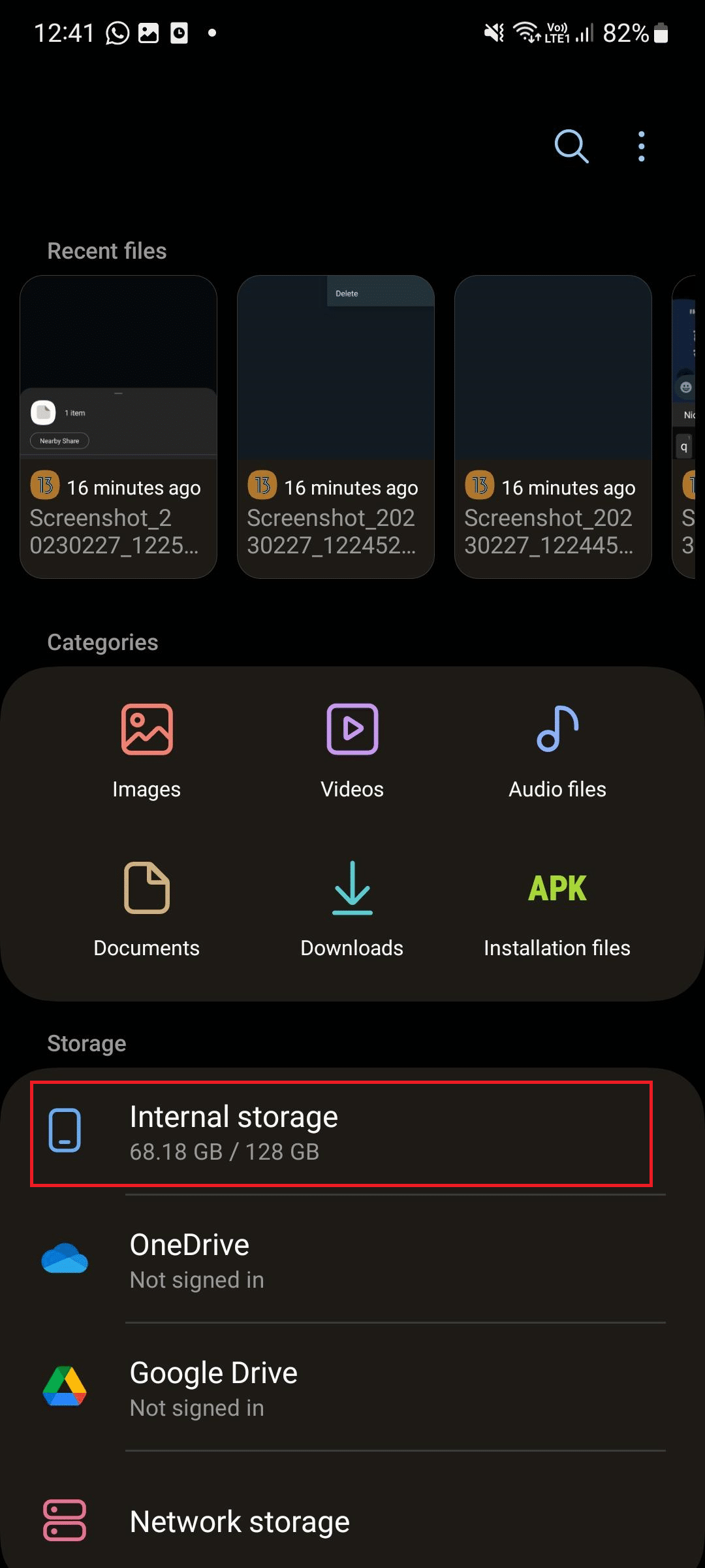 Appuyez sur Stockage interne