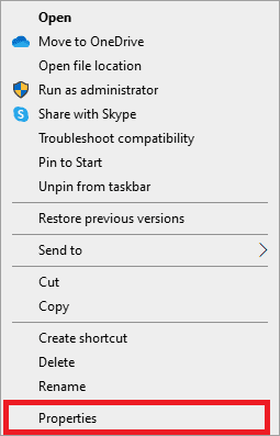 faceți clic dreapta și selectați opțiunea proprietăți. Remediați eroarea de actualizare Office 30088 26 pe Windows 10