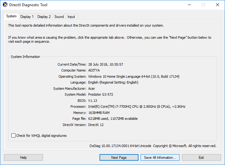 strumento di diagnostica DirectX. Come riparare lo schermo rosa sul laptop