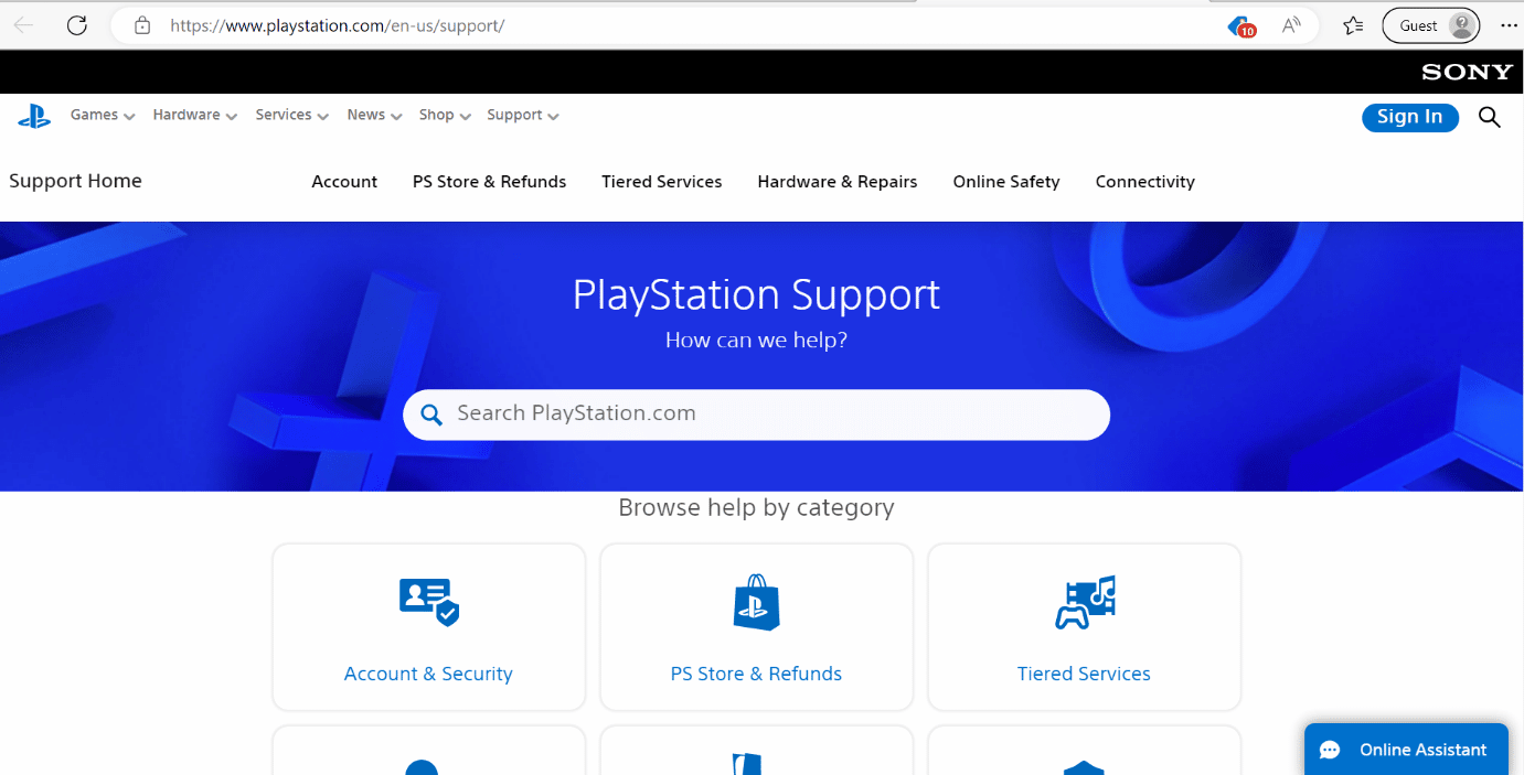 playstation destek sayfası