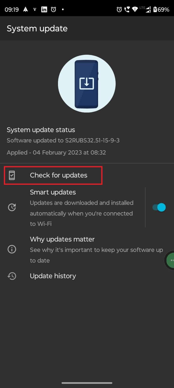 Wählen Sie die Option Nach Updates suchen