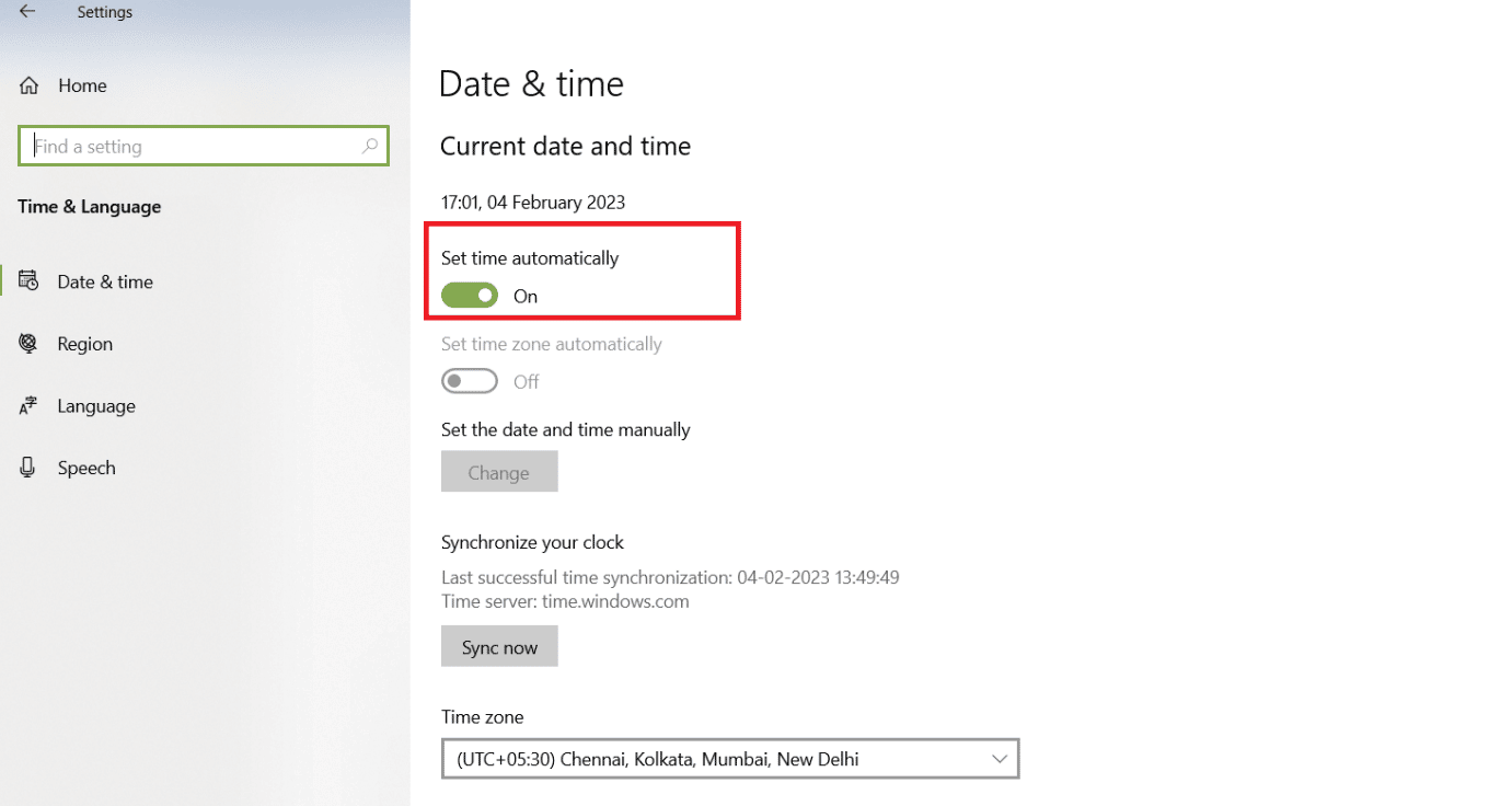 Asegúrese de que el interruptor de palanca Establecer hora automáticamente esté encendido. Solucionar el error 0x800b0109 Marco de red de Windows 7