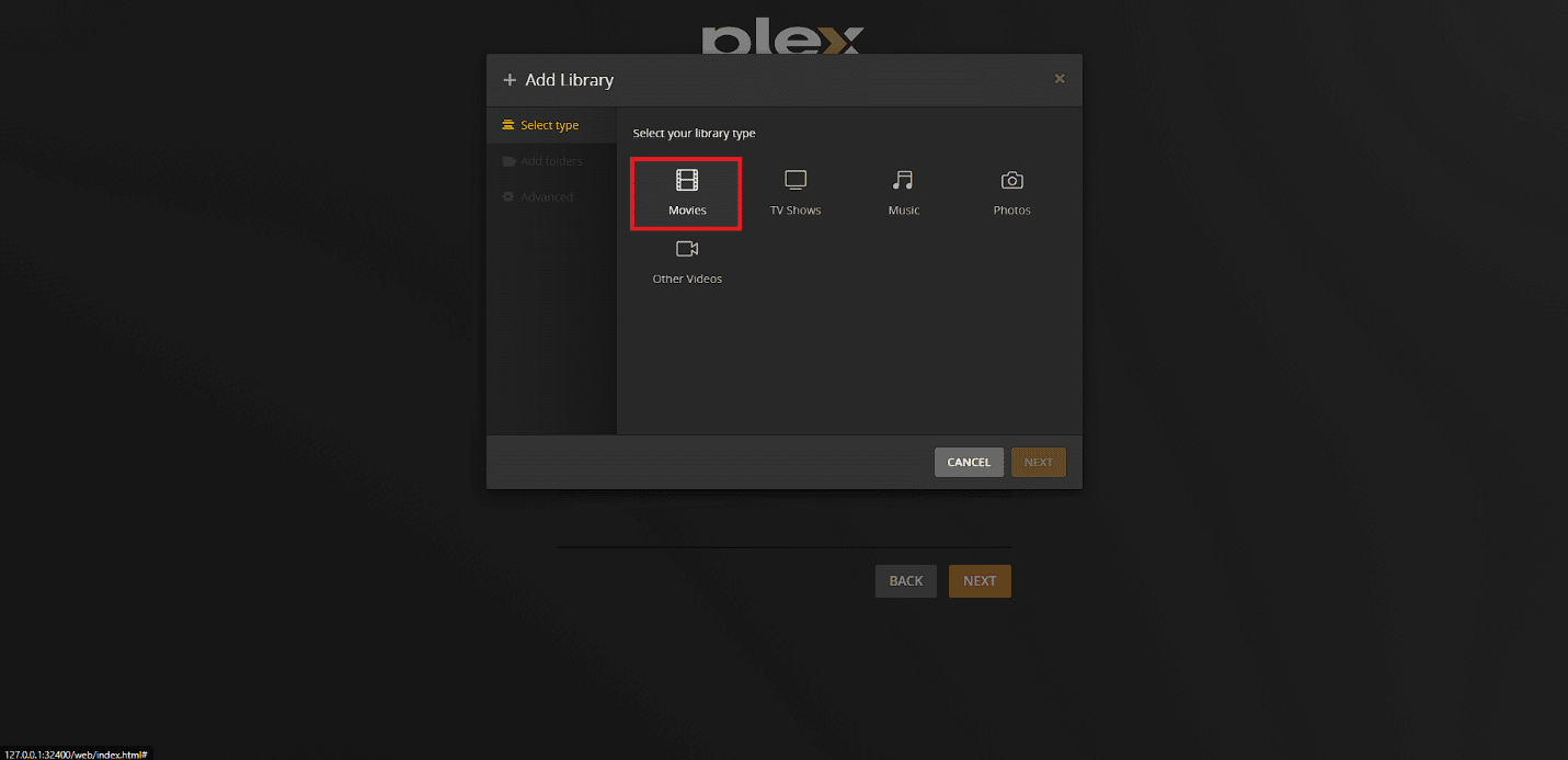 Selezionare l'opzione Film dall'elenco dei tipi di librerie e fare clic su Avanti. Come riprodurre in streaming Disney Plus su Discord
