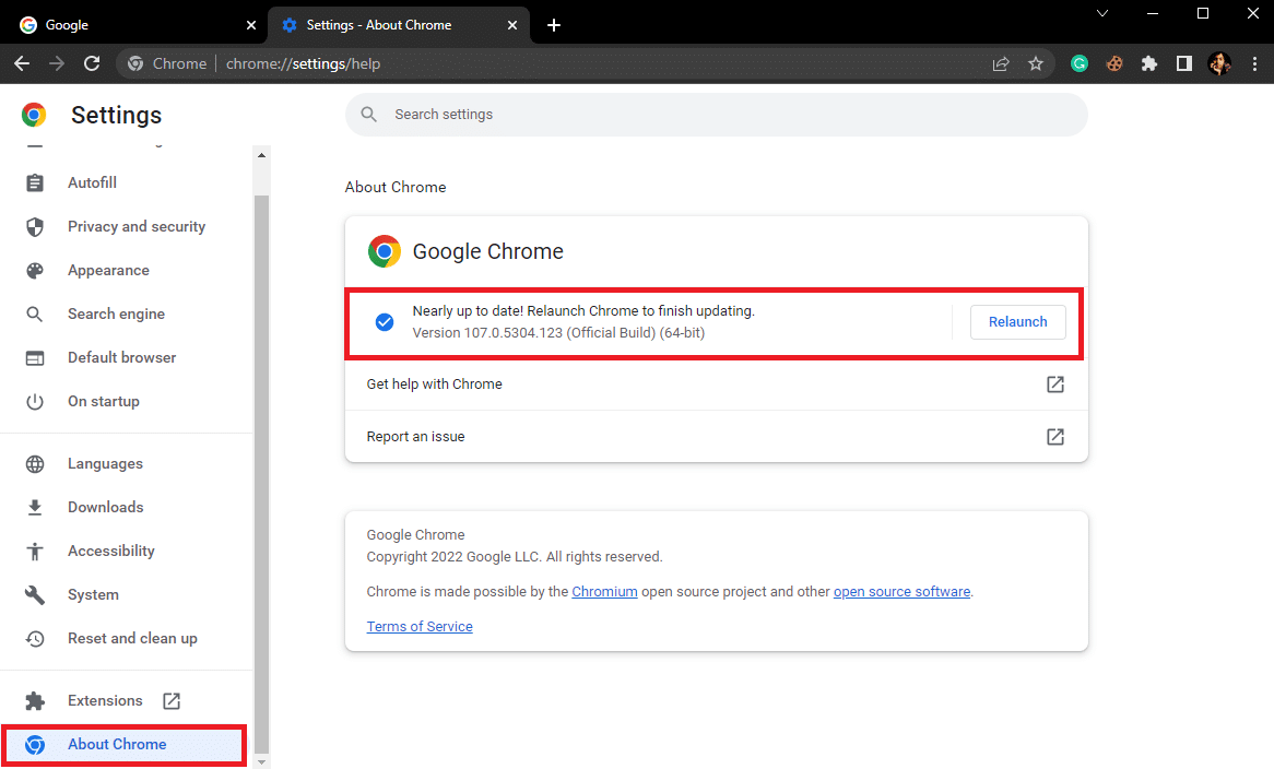 haga clic en Acerca de Chrome y busque actualizaciones. 13 formas de corregir un error de descarga fallida en Chrome