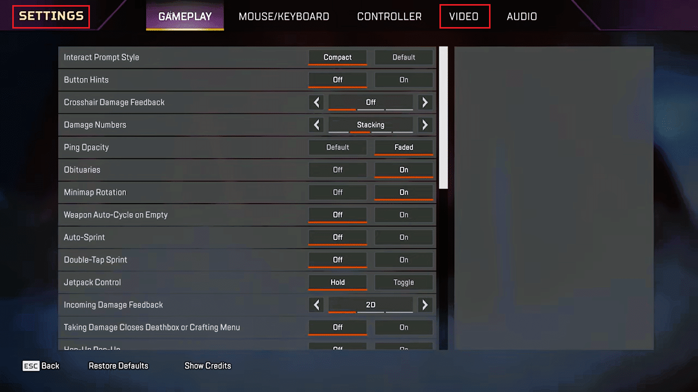 Impostazioni video di Apex Legends