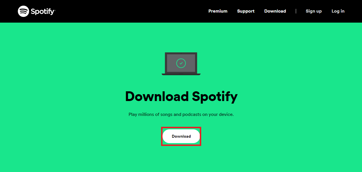 Clique em Download para baixar a configuração do Spotify