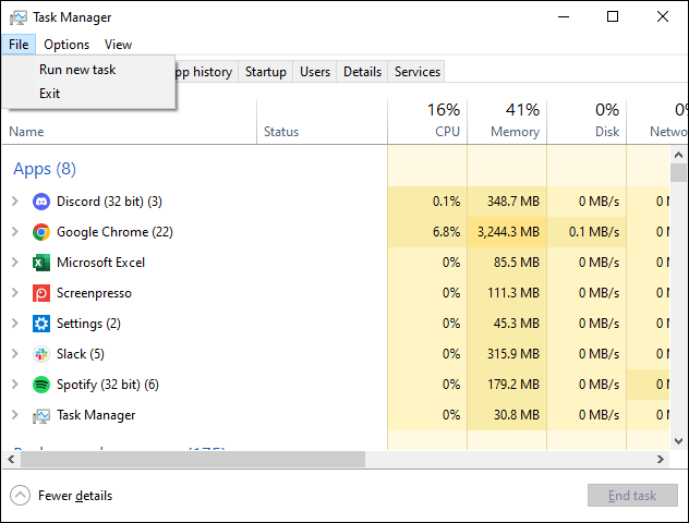 Die im Task-Manager verfügbare Option „Ausführen“.