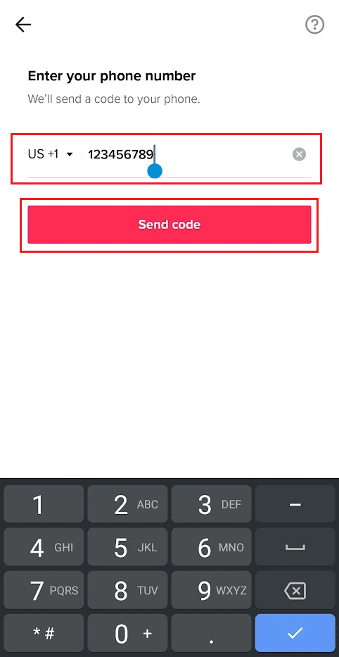 Geben Sie Ihre Telefonnummer in das dafür vorgesehene Feld ein und tippen Sie auf Code senden | So ändern Sie das TikTok-Passwort ohne Telefonnummer