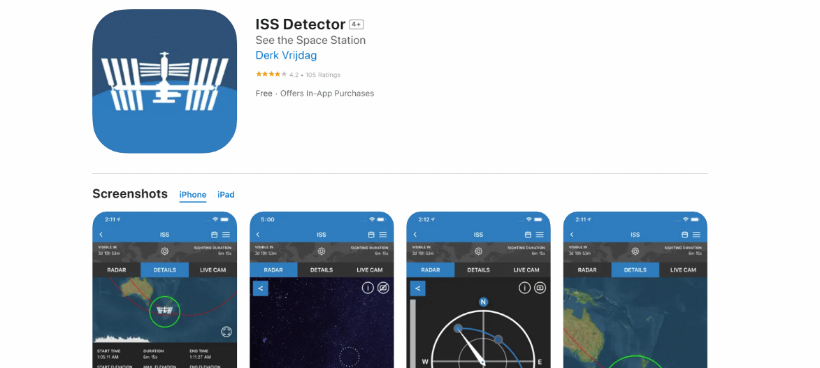 Pagina di installazione dell'app ISS Detector