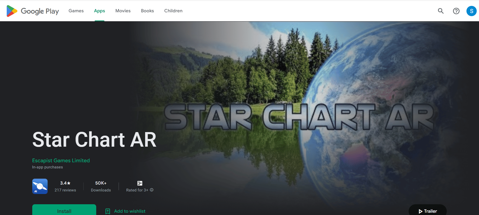 Page d'installation de Star Chart AR