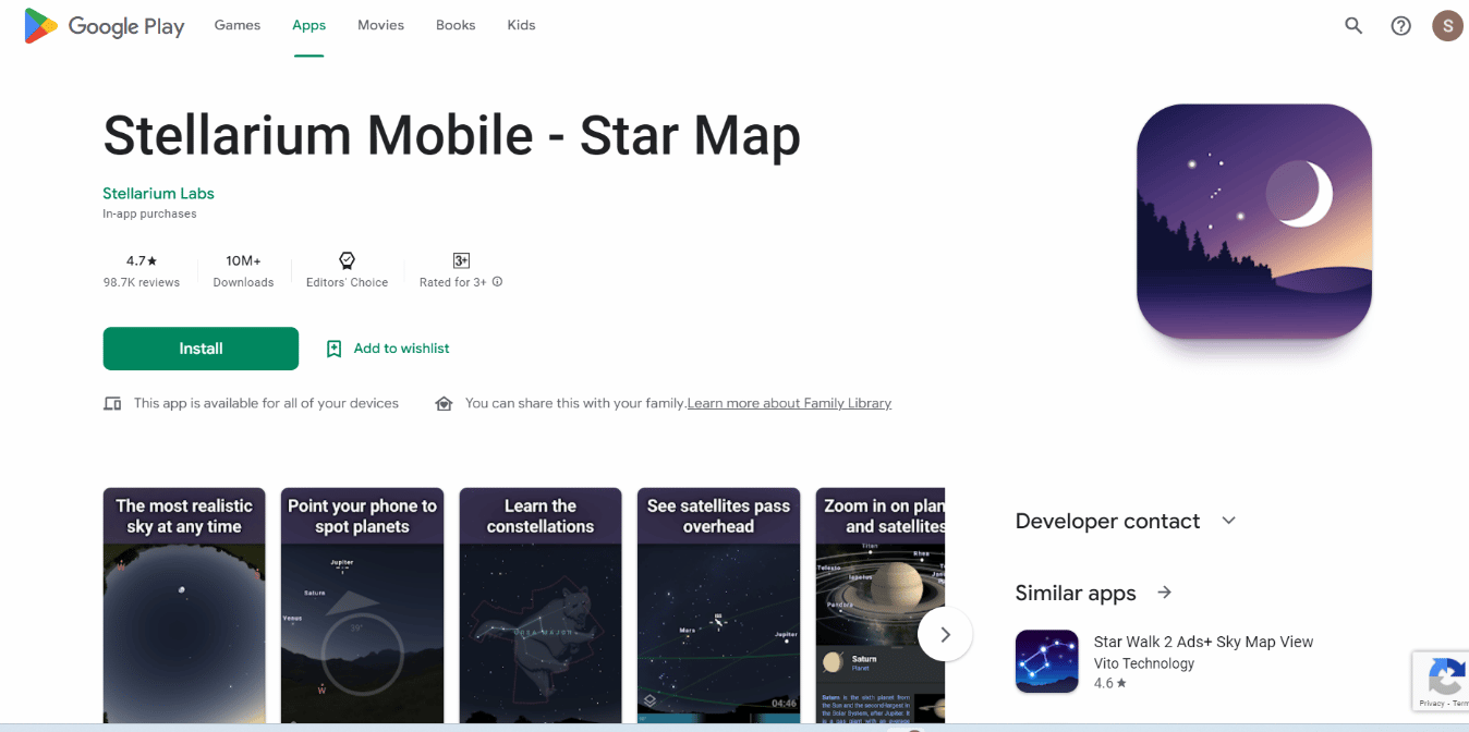 Страница установки приложения Stellarium Mobile Star Map. 22 лучших приложения для астрономии и наблюдения за звездами