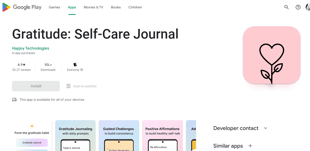 Gratidão: Self Care Journal no Google play