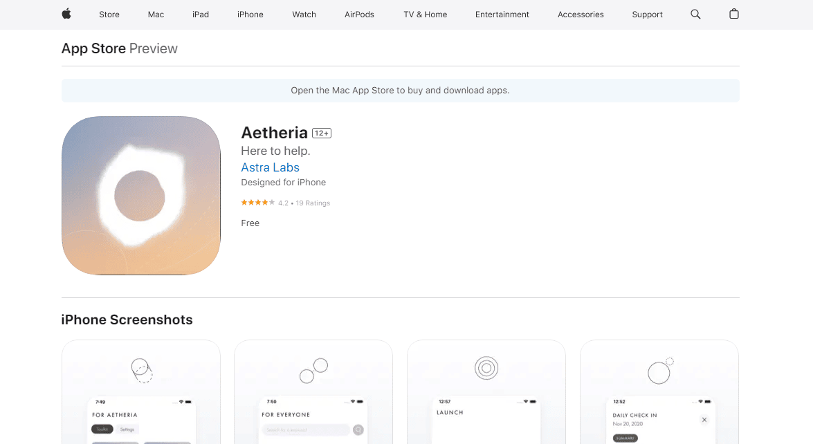 Aetheria sur Apple Store