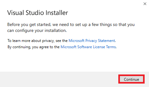 Klicken Sie auf die Schaltfläche Weiter. So laden Sie Visual Studio für Windows 10 herunter