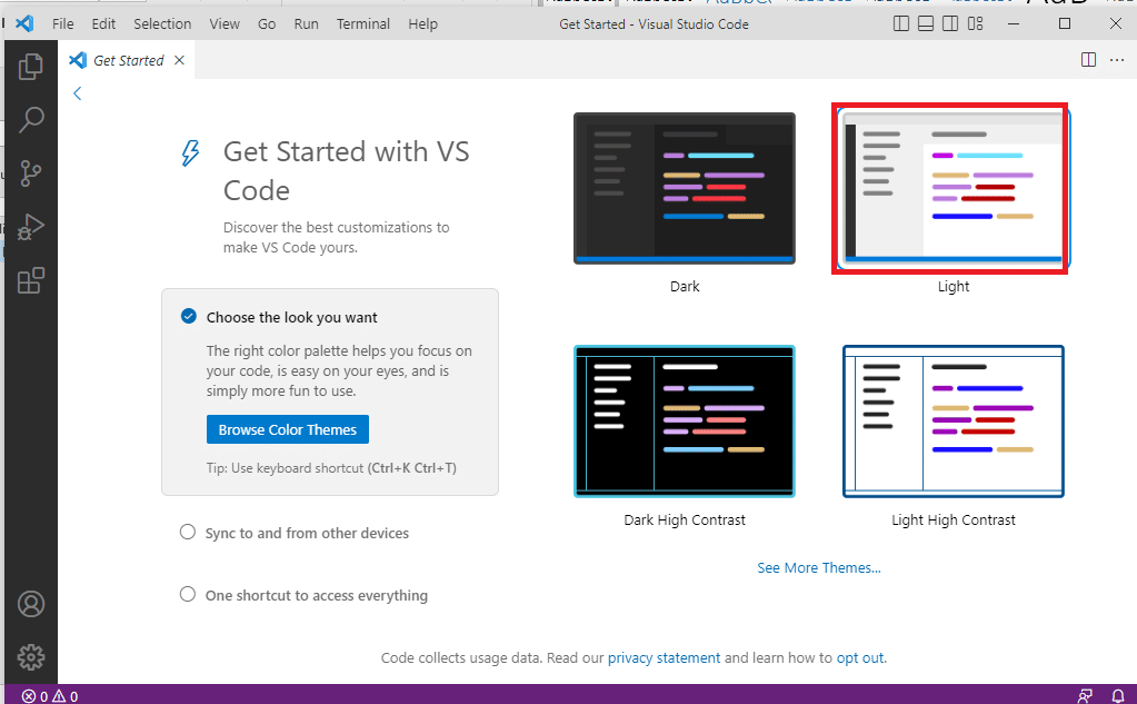 Defina o tema como Light. Como baixar o Visual Studio para Windows 10