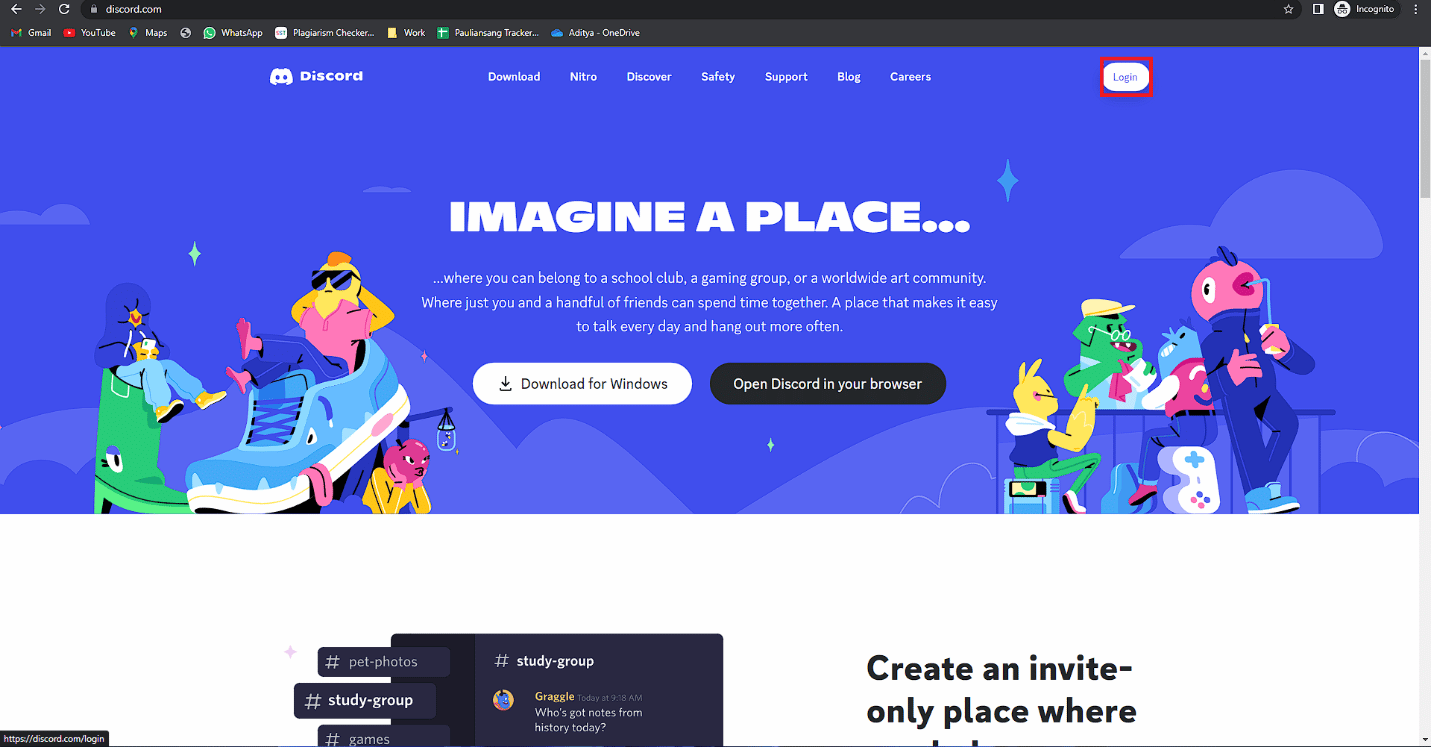 clique na opção de Login. Corrigir o erro de e-mail do Discord já registrado