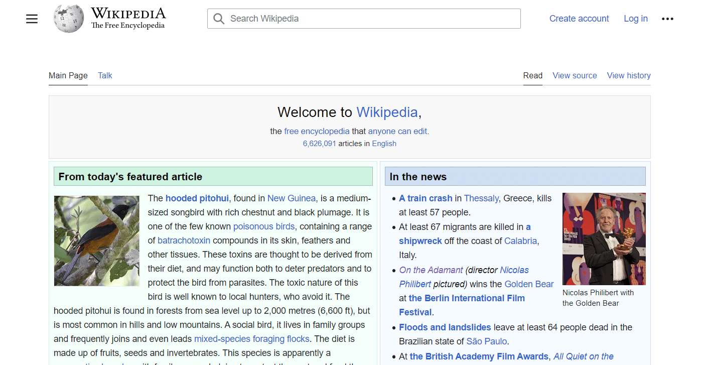 Página principal da Wikipédia