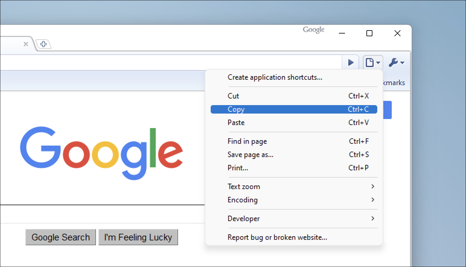 Butonul paginii Google Chrome