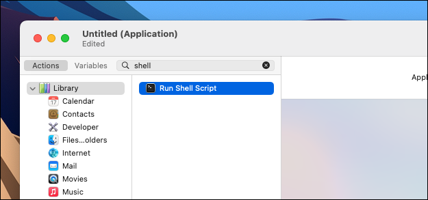 Shell script no Automator