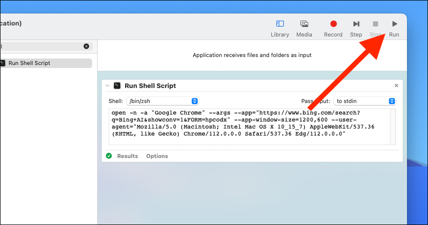 เรียกใช้สคริปต์ Automator