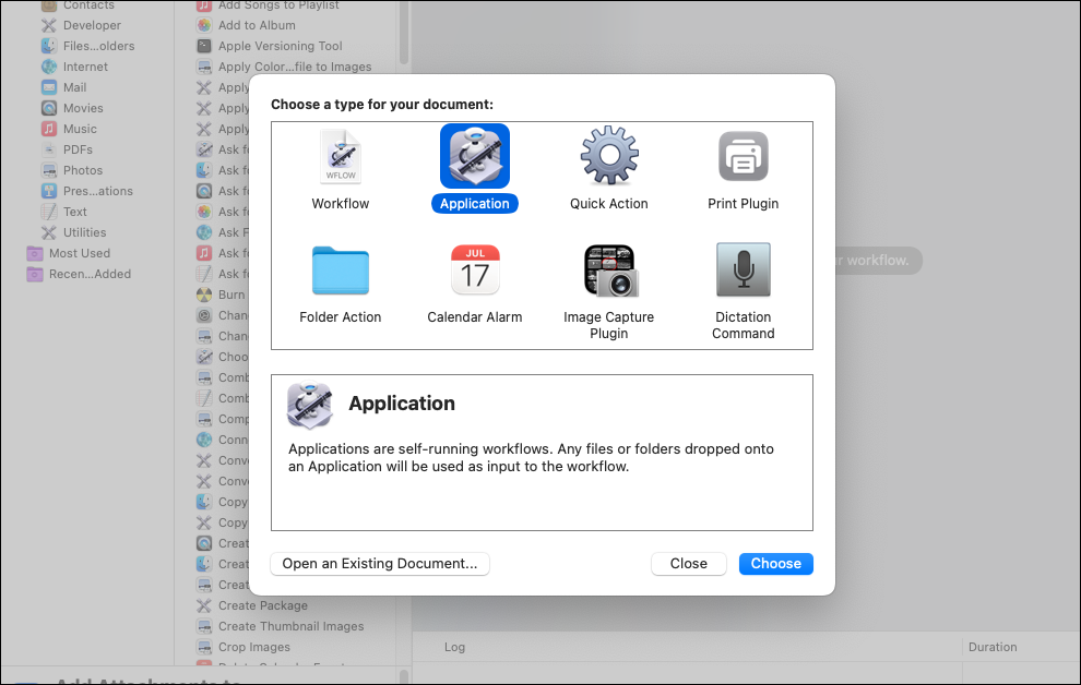 مستند جديد في Automator