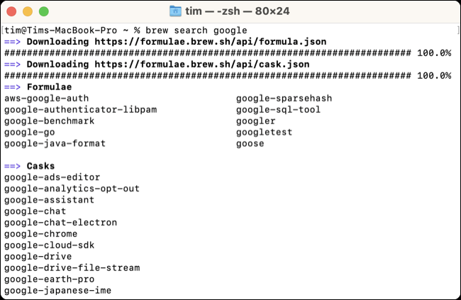 Używanie polecenia „brew search”, aby znaleźć beczki i formuły