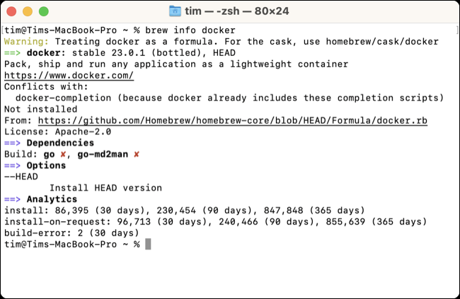 Recherche de docker avec brew sur un Mac.