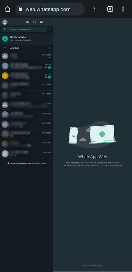 บัญชี WhatsApp ของคุณจะโหลดบนเบราว์เซอร์โทรศัพท์เครื่องอื่น