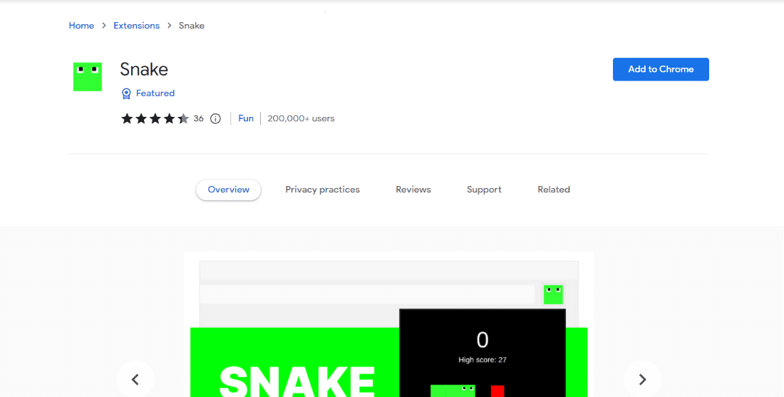 Serpente. 25 migliori giochi di estensioni di Chrome