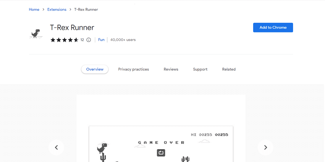 T-Rex Runner. 25 meilleurs jeux d'extensions Chrome