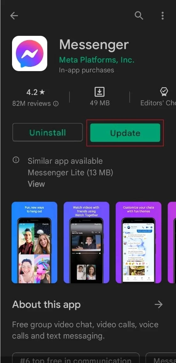 facebook messenger uygulamasını android oyun mağazasını güncelle