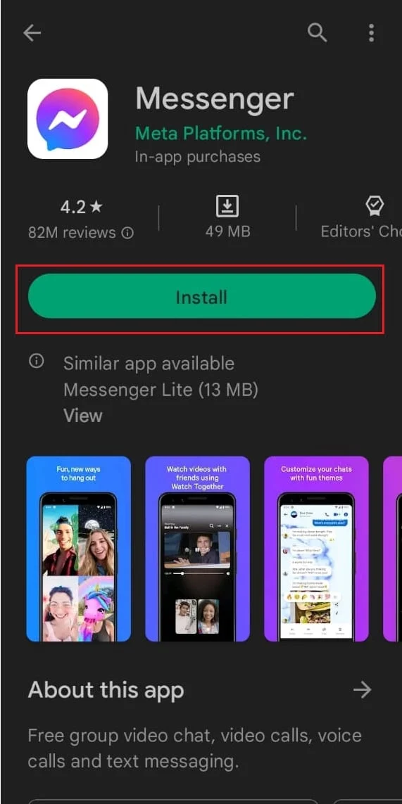 Facebook Messenger Android oyun mağazasını yükleyin