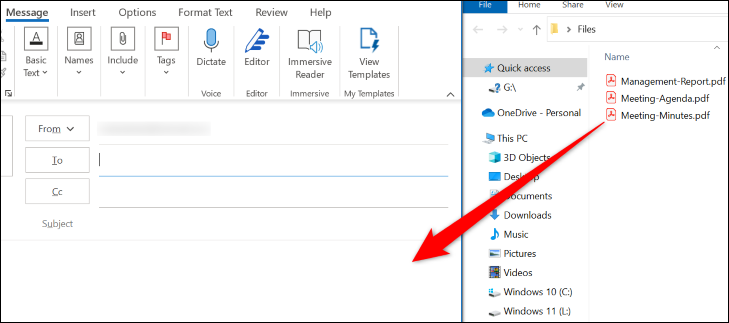 Outlook'ta dosyaları sürükleyip bırakın.